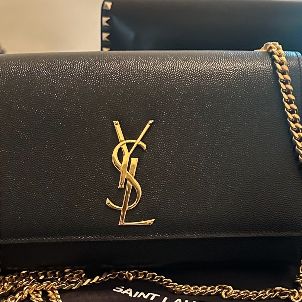 Saint Laurent Black Shoulder Bag with Gold Chain
